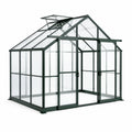 Serre de jardin en aluminium vert foncé et verre transparent avec double porte et lucarne ouvrante, 190 × 190 × 220 cm