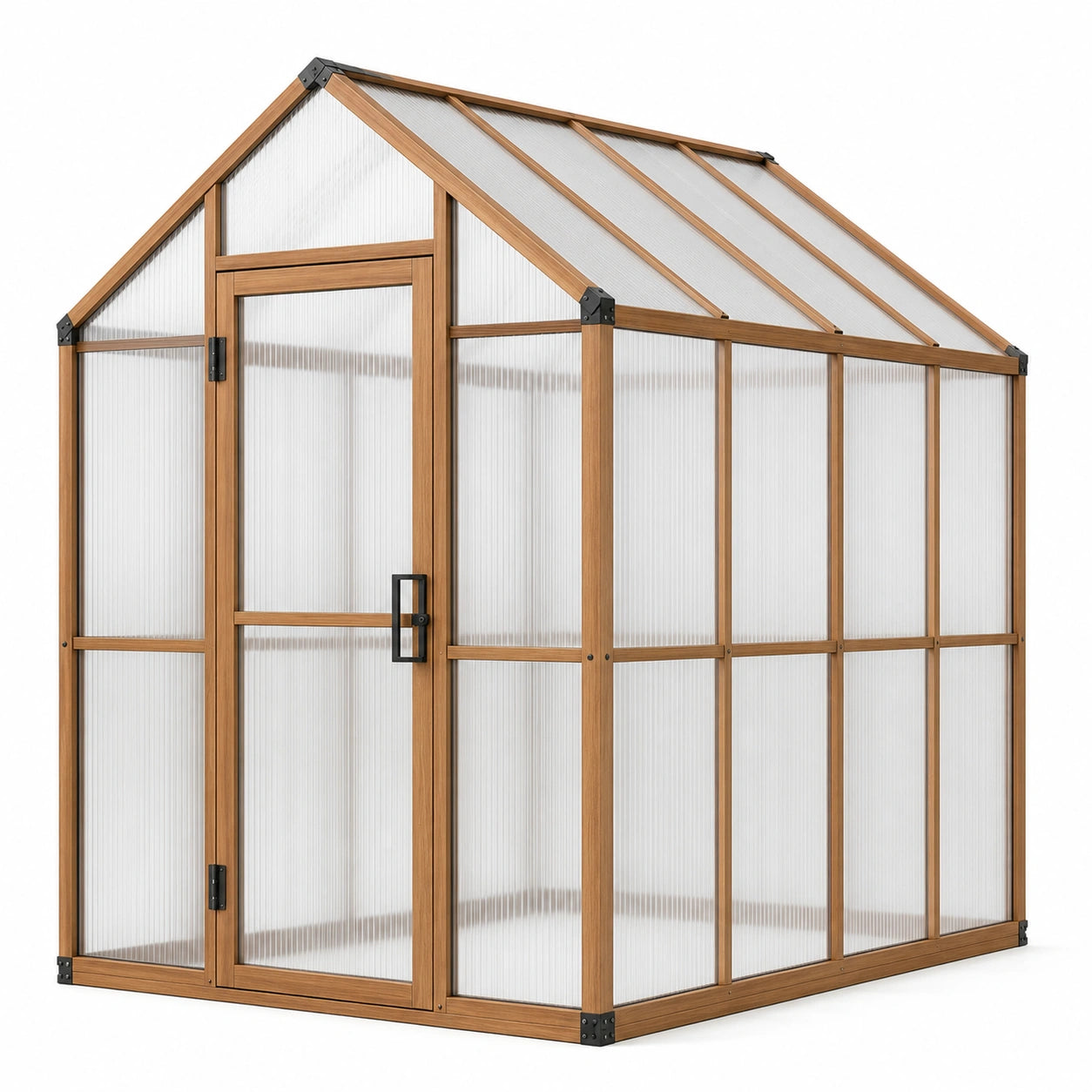 Serre de jardin en aluminium brun imitation bois et panneaux translucides, avec porte, 190 × 190 × 220 cm