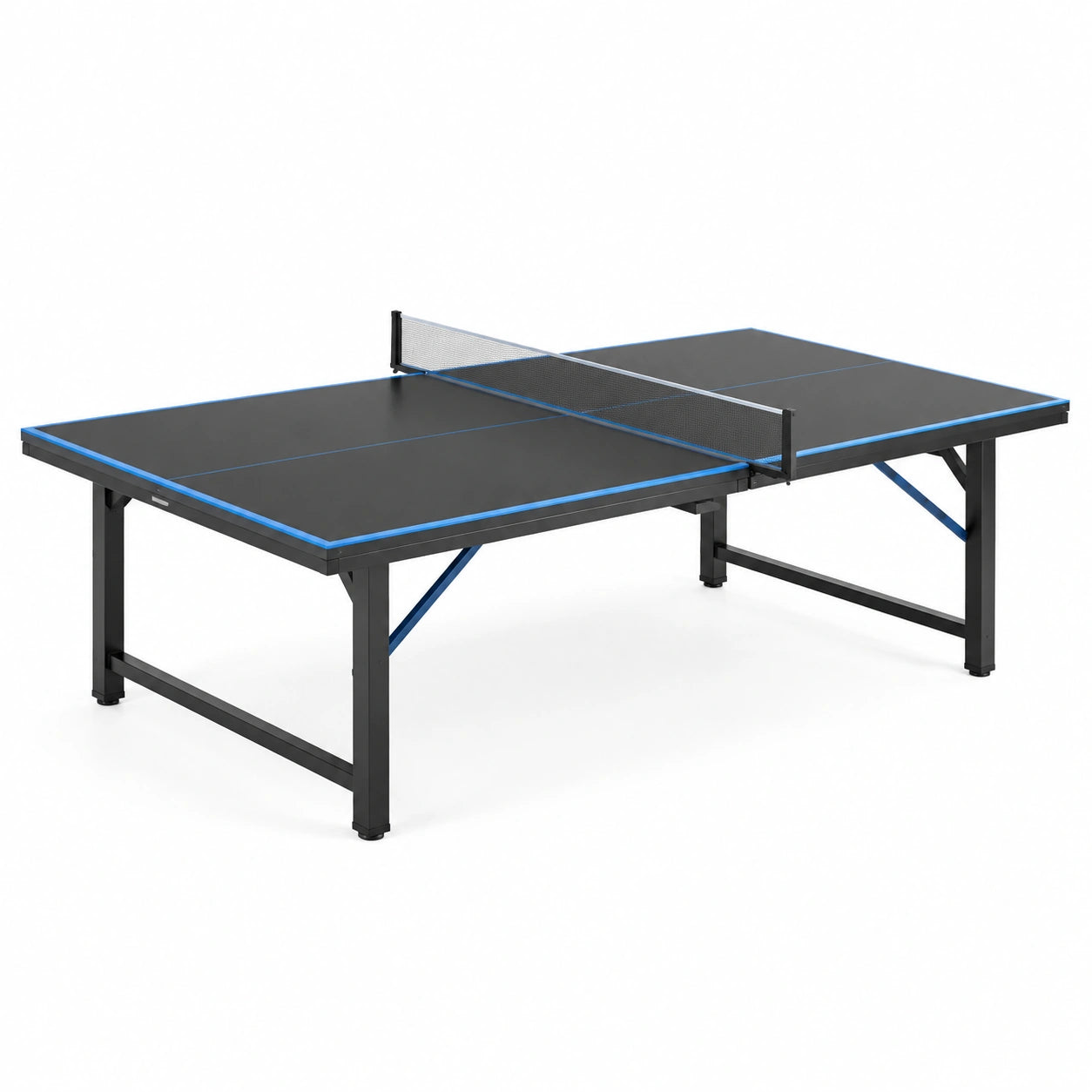 Table de tennis de table noire et bleue avec structure en acier, 274 × 152,5 × 76 cm