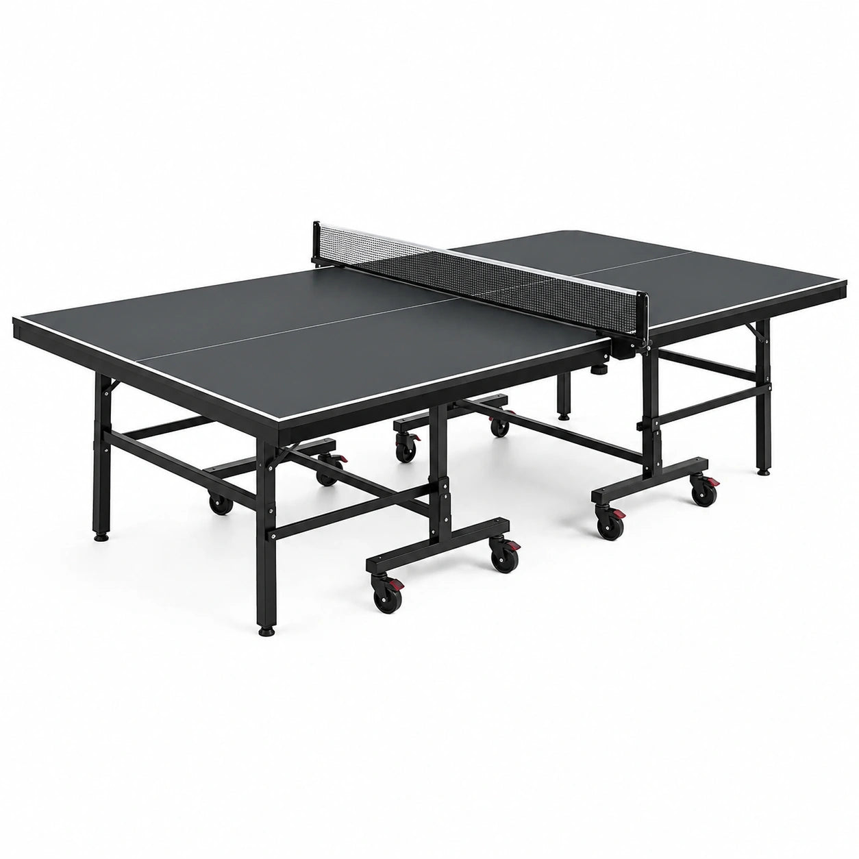 Table de tennis de table pliable noire et blanche, 274 × 152,5 × 76 cm, avec roulettes et filet