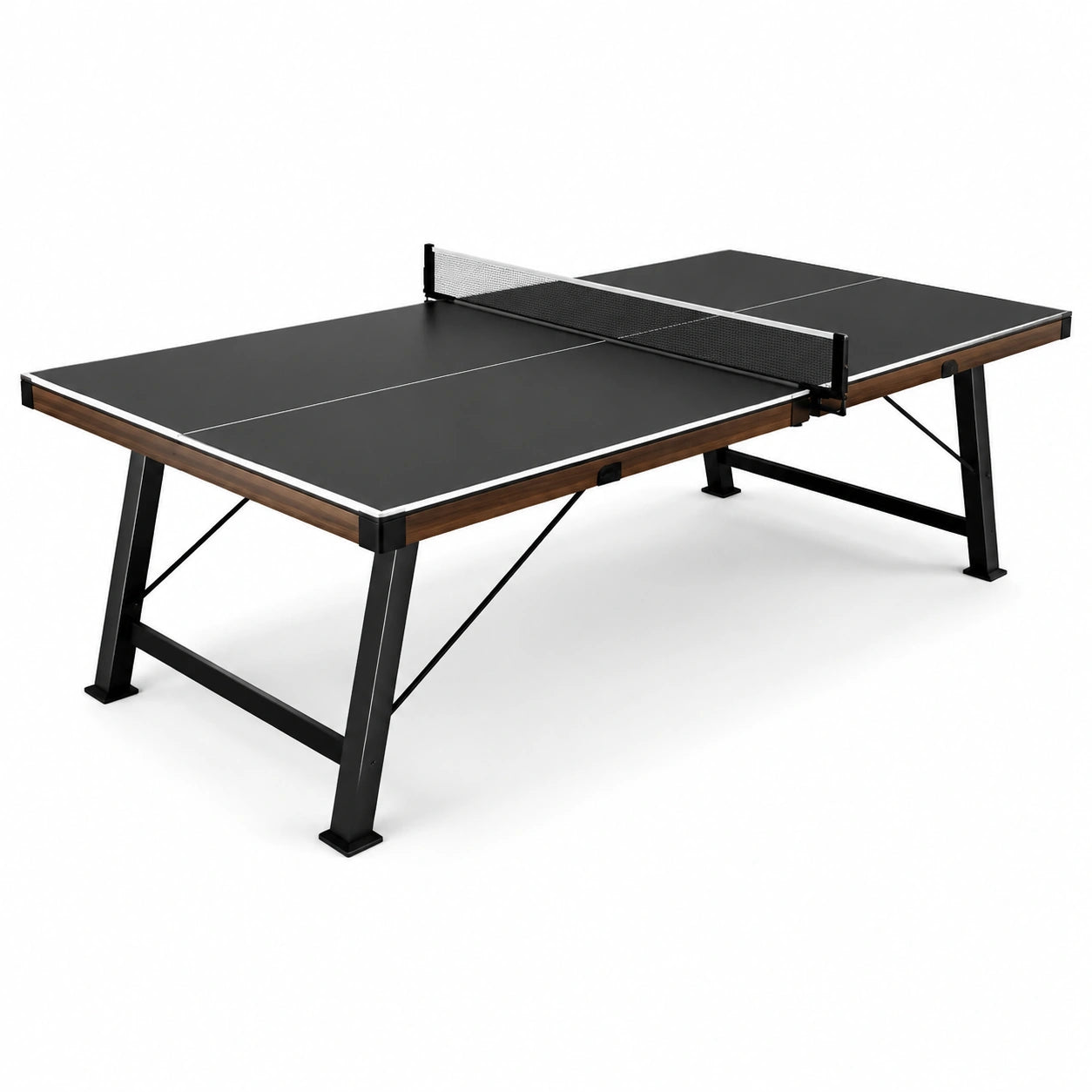 Table de tennis de table d’intérieur noire, marron et argentée, 274 × 152,5 × 76 cm, style industriel