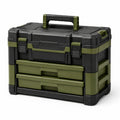 Boîte à outils portable en plastique noir et vert olive avec 2 tiroirs, 56 × 37 × 44 cm