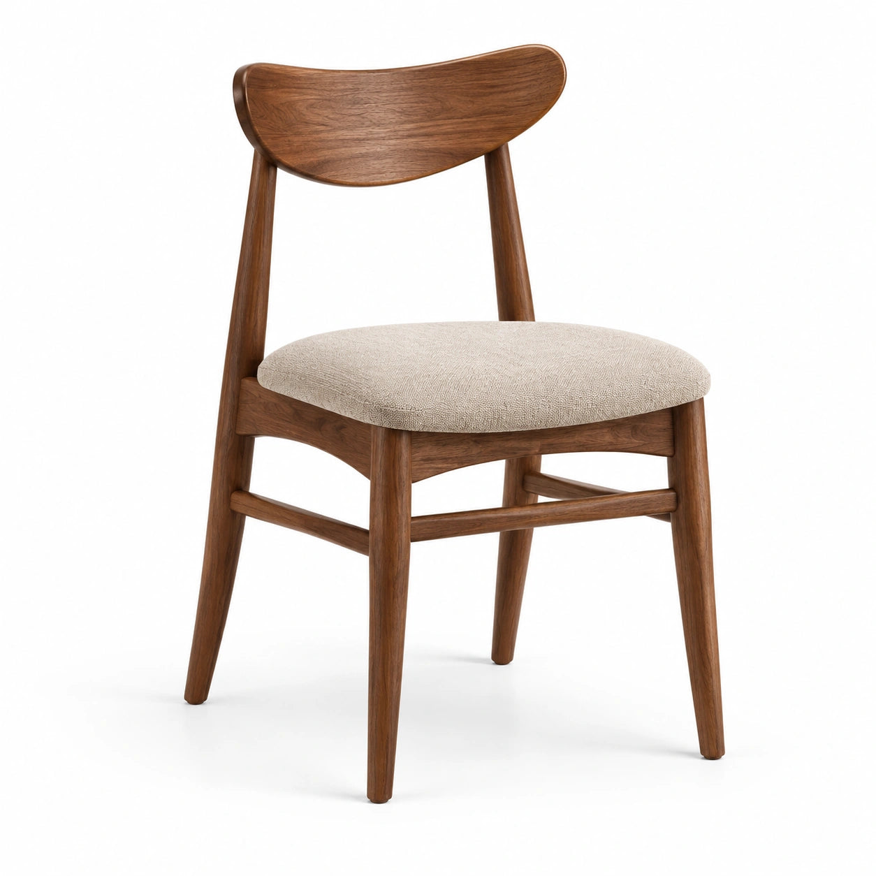 Chaise de salle à manger en bois brun avec assise rembourrée beige, 52 × 56 × 78 cm