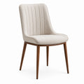 Chaise rembourrée en tissu bouclé beige et bois brun, 55 × 61 × 84 cm, style contemporain