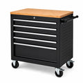 Servante d’atelier mobile en acier noir, plateau en bois naturel, 5 tiroirs, 76 × 46 × 86 cm