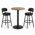 Table haute ronde Ø 80 × H 105 cm avec 2 tabourets L 47 × P 50 × H 95 cm, noir, marron et gris foncé