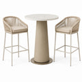 Ensemble de bar 3 pièces beige et blanc moucheté, table ronde Ø 80 × H 105 cm et 2 chaises hautes 56 × 57 × 102 cm