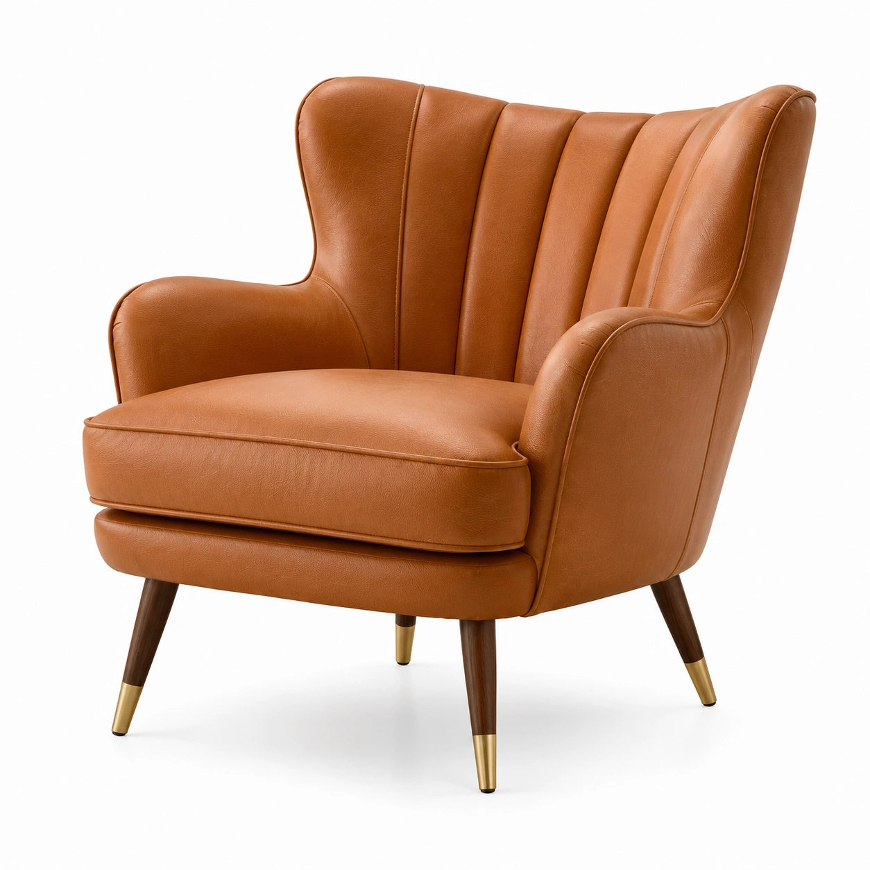 Fauteuil en similicuir camel avec pieds brun foncé et dorés, 90 × 88 × 96 cm