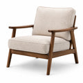 Fauteuil rétro en tissu bouclé beige avec structure en bois brun, 76 × 82 × 82 cm