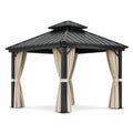 Tonnelle de jardin 300 × 300 × 290 cm avec toit rigide anthracite et rideaux beiges