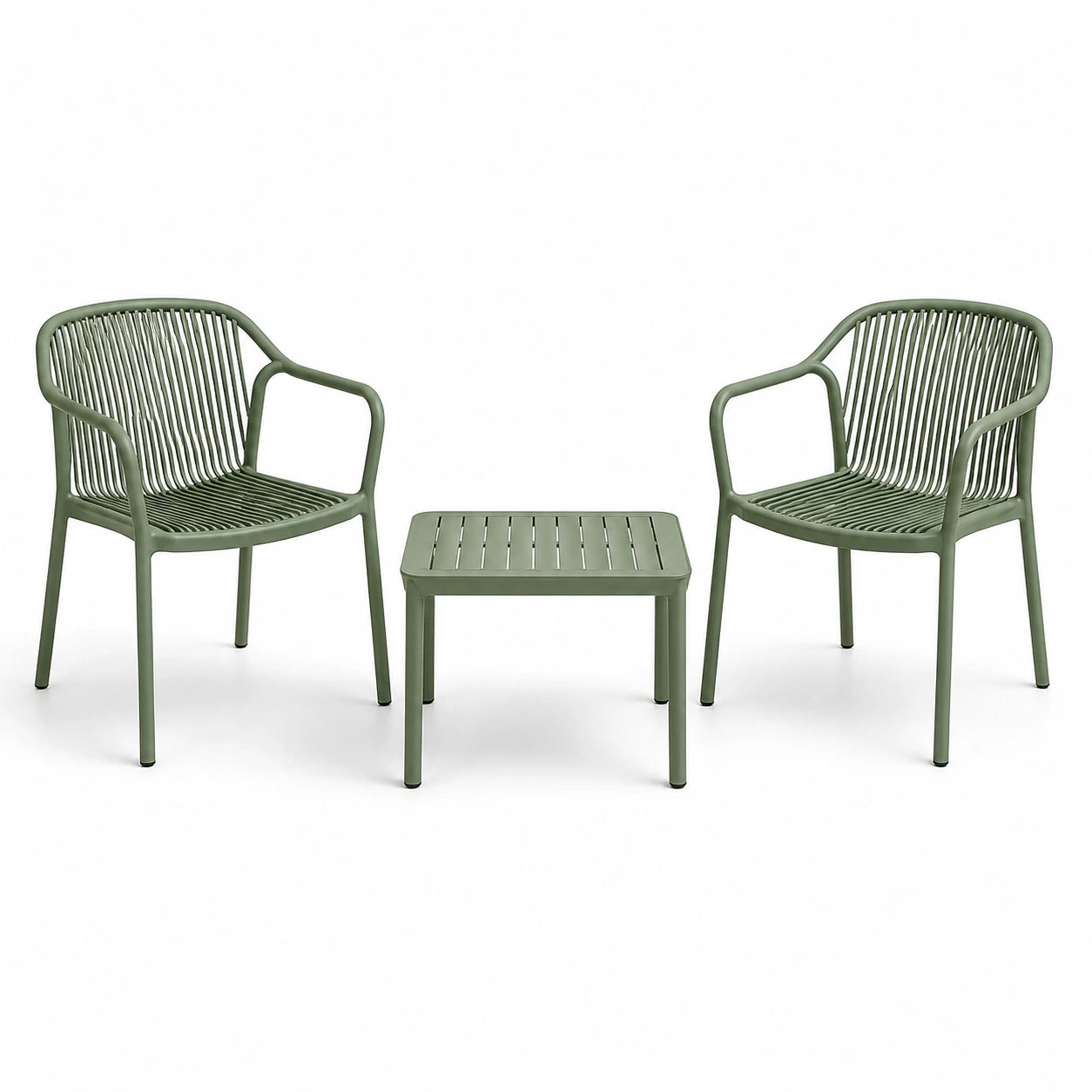 Ensemble de jardin vert sauge 3 pièces avec 2 fauteuils de 58 × 56 × 80 cm et table de 45 × 45 × 40 cm