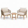 Salon de jardin 3 pièces avec 2 fauteuils de 72 x 75 x 80 cm et table ronde Ø 50 x H 50 cm, beige et marron clair